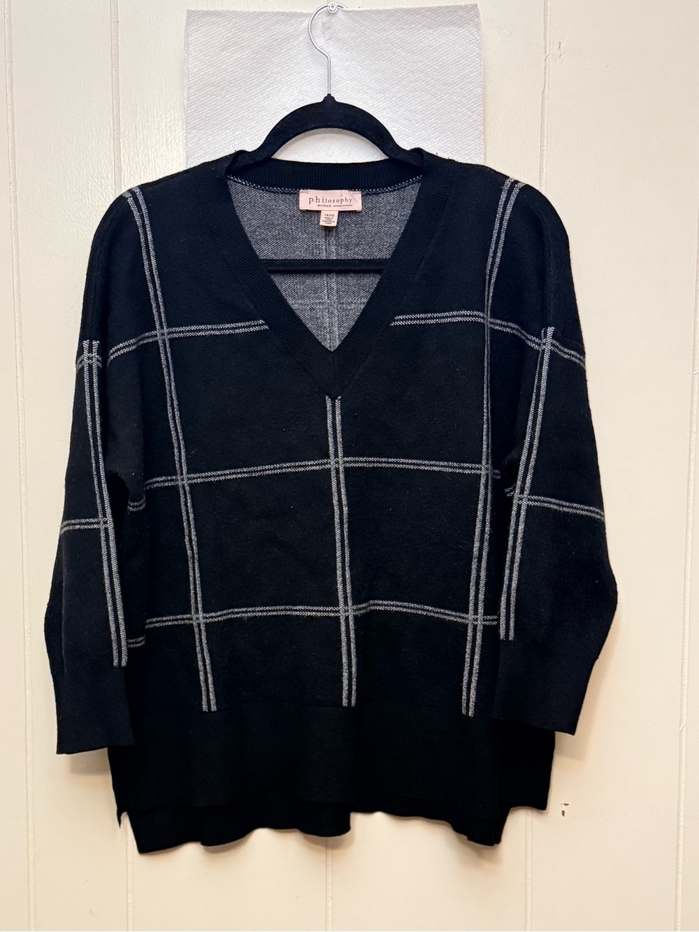 Philosophy Black V-Neck Windowpane Sweater